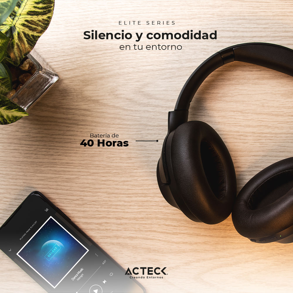 Audifonos Acteck Over Ear Inalambricos Cancelacion De Ruido Activa