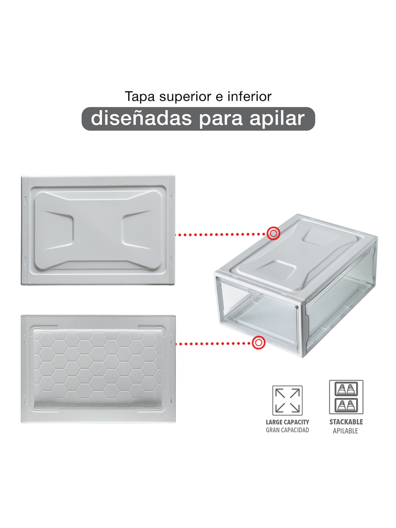 Ag Box Zapatera Apilable Wendy Set 4 Piezas Premium Small, Blanca