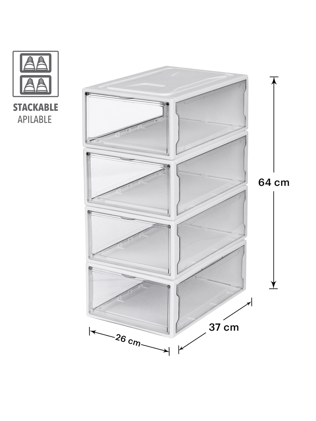 Ag Box Zapatera Apilable Wendy Set 4 Piezas Premium Small, Blanca