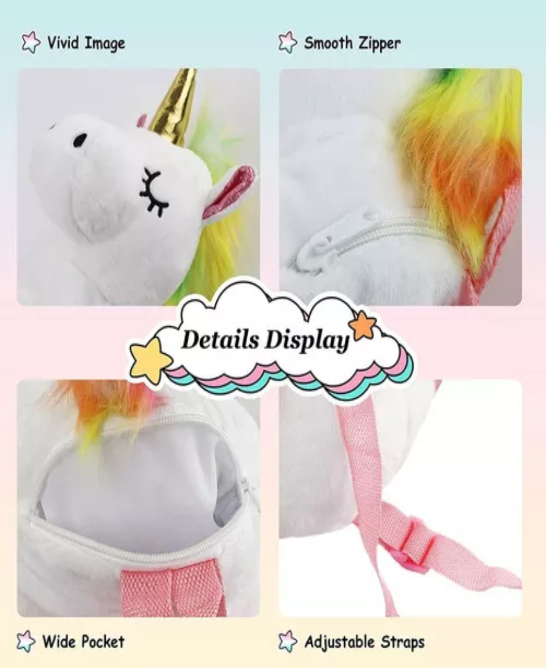 Peluche Mochila Unicornio 2 En 1 Arcoiris Tipo Kawaii