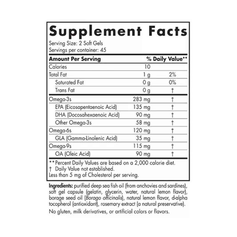 Complete Omega JR Nordic Naturals 283mg Omega 3 + 35mg GLA Aceite de Pescado 90 mini softgels Omega 3,6,9