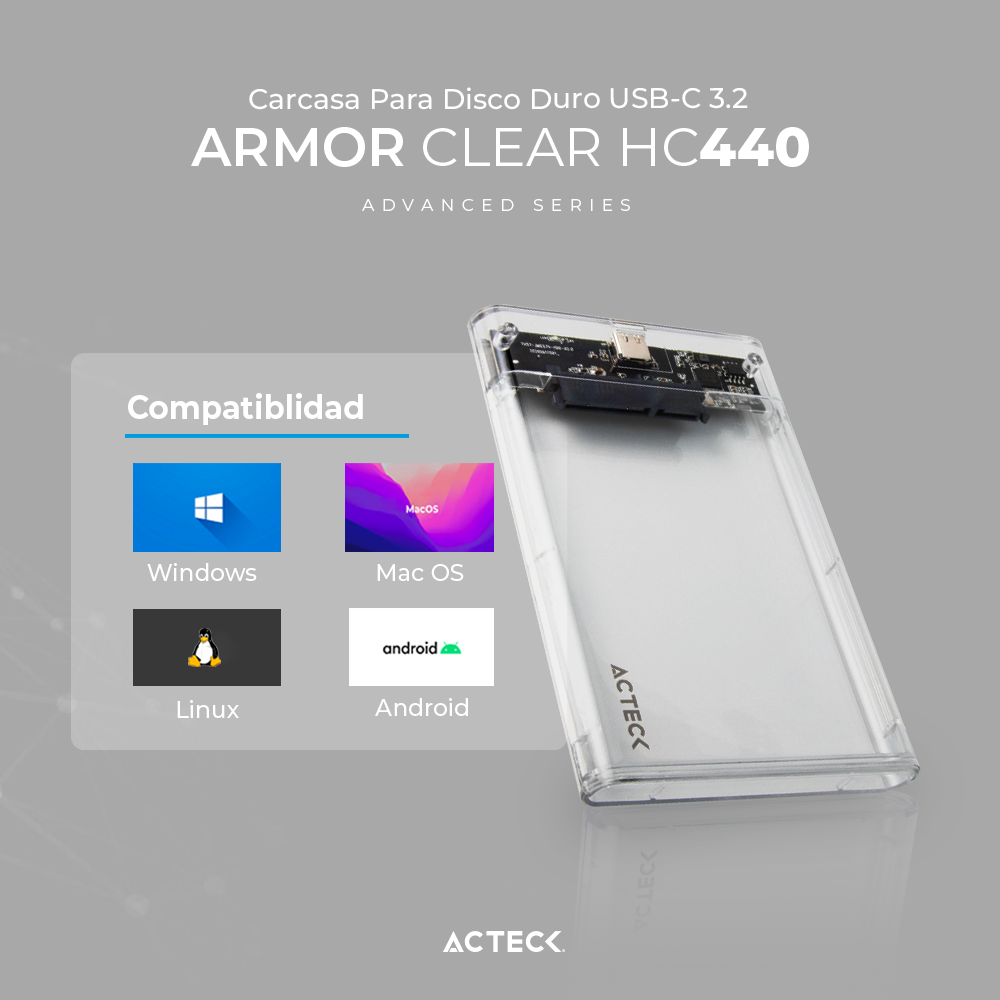  Case Acteck Enclosure Ssd Armor Clear Hc440 Usb-micro B 3.2 Transparente