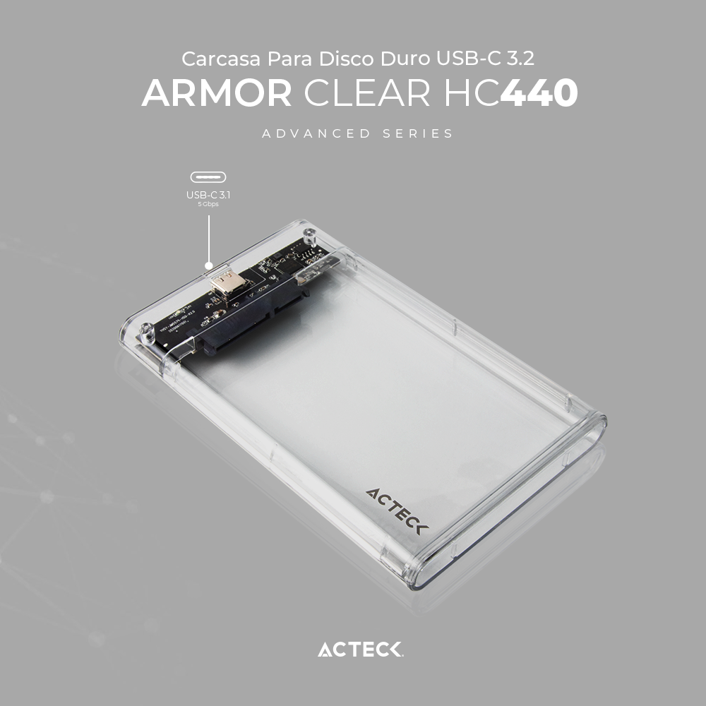  Case Acteck Enclosure Ssd Armor Clear Hc440 Usb-micro B 3.2 Transparente