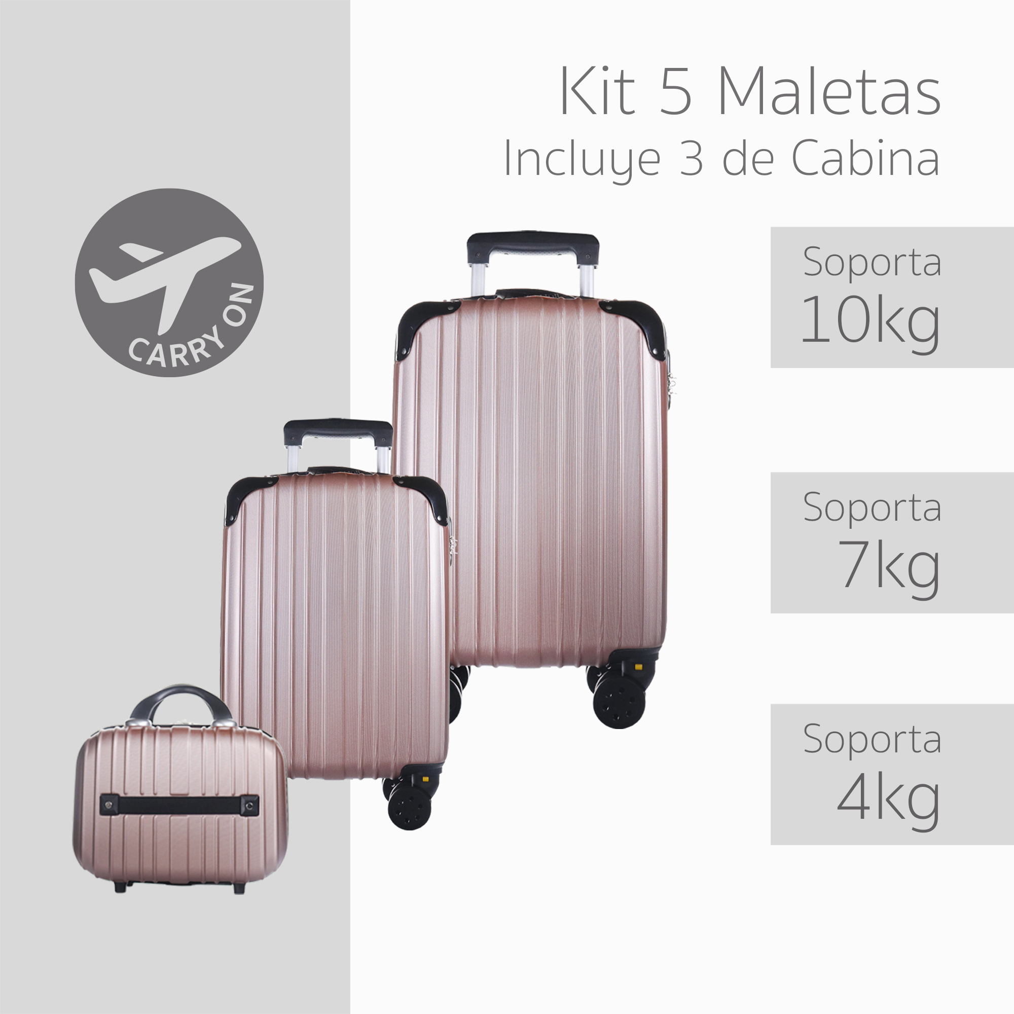 Set De Maletas Para Viaje Con Ruedas Color Oro Rosado.