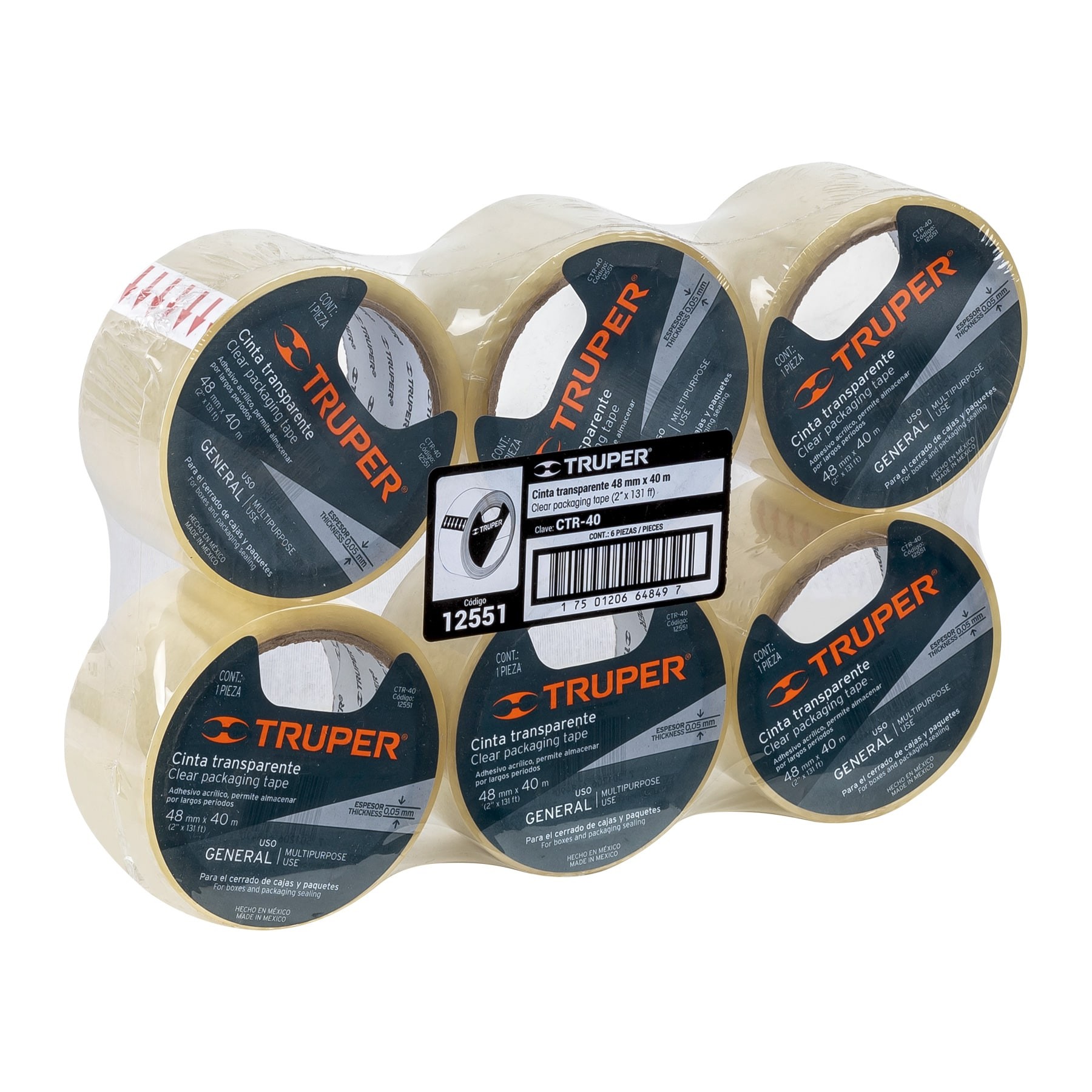 CINTA DE EMPAQUE 48 MM X 40 M TRANSPARENTE, TRUPER 12551