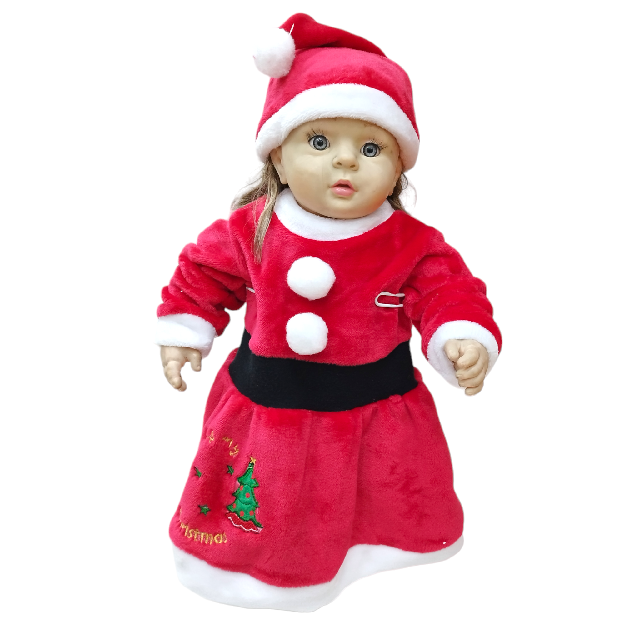 Vestido Navideño  Con Gorrito y Bordado de Santa Claus para Bebé Niña