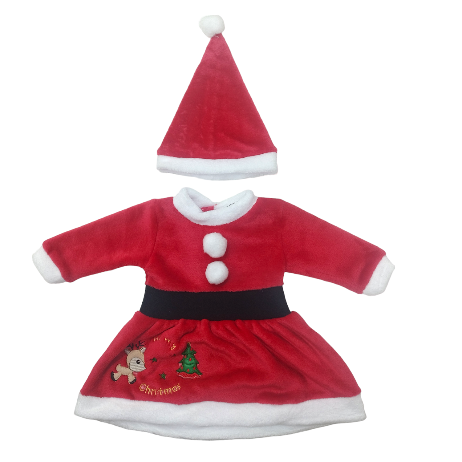 Vestido Navideño  Con Gorrito y Bordado de Santa Claus para Bebé Niña