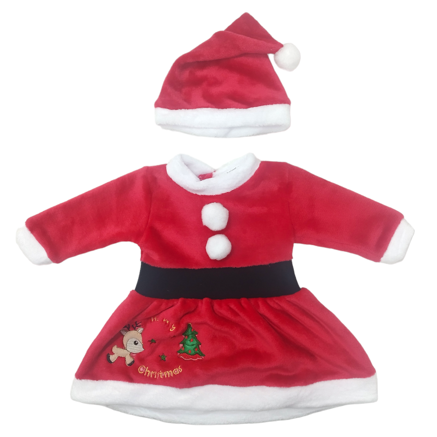 Vestido Navideño  Con Gorrito y Bordado de Santa Claus para Bebé Niña