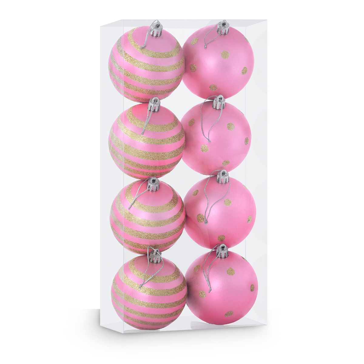 Set con 8 Esferas Decoración Navideña 8 cm Adornos para Árbol de Navidad (Rosa - Dorado) ESQUIMAL