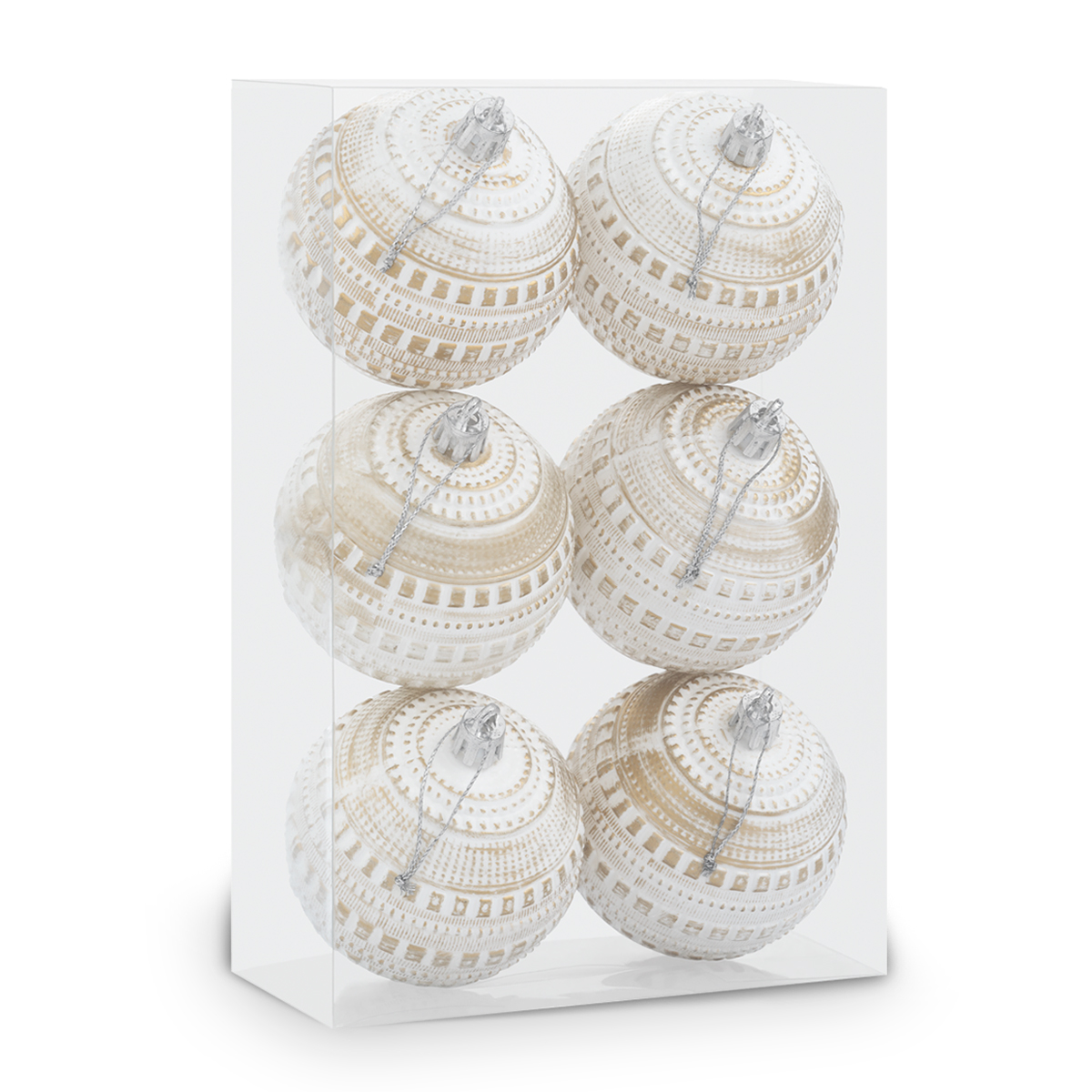 Set con 6 Esferas Decoración Navideña 8 cm Adornos para Árbol de Navidad (Blanca - Dorado) ESQUIMAL.