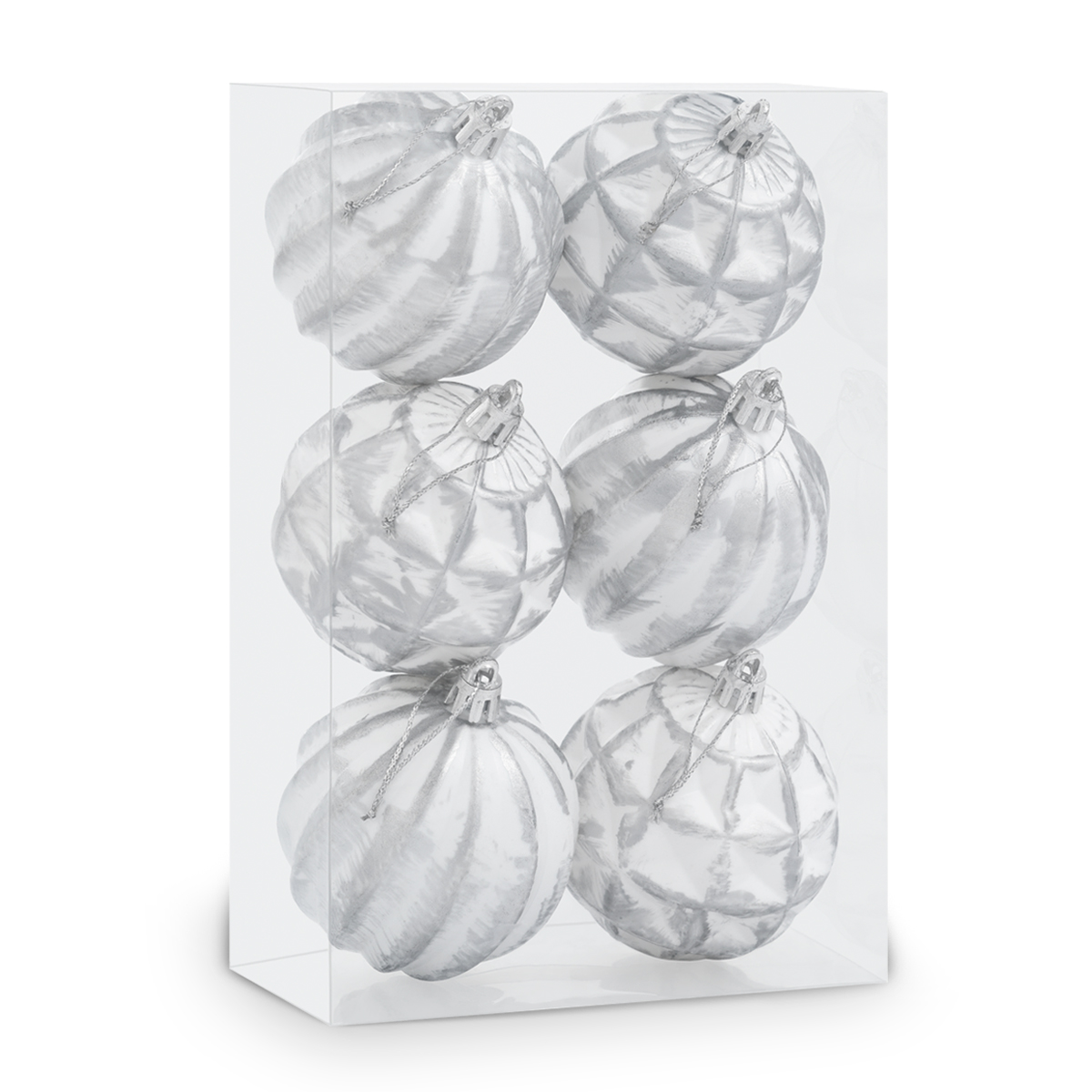 Set con 6 Esferas Decoración Navideña 8 cm Adornos para Árbol de Navidad (Blanca - Plateado) ESQUIMAL.