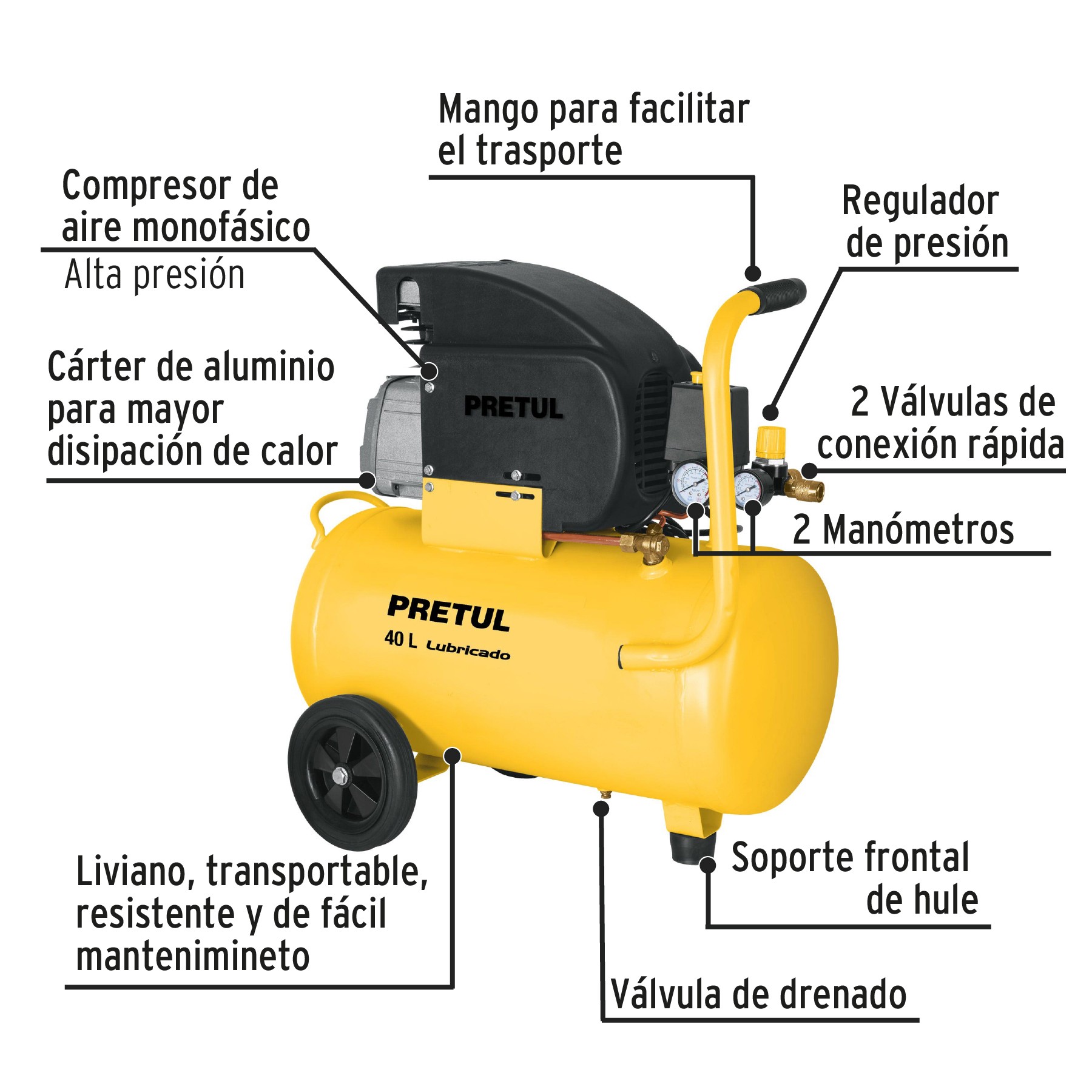 COMPRESOR, 40 L, 3 HP (POTENCIA MÁXIMA), 127 V, PRETUL 23066