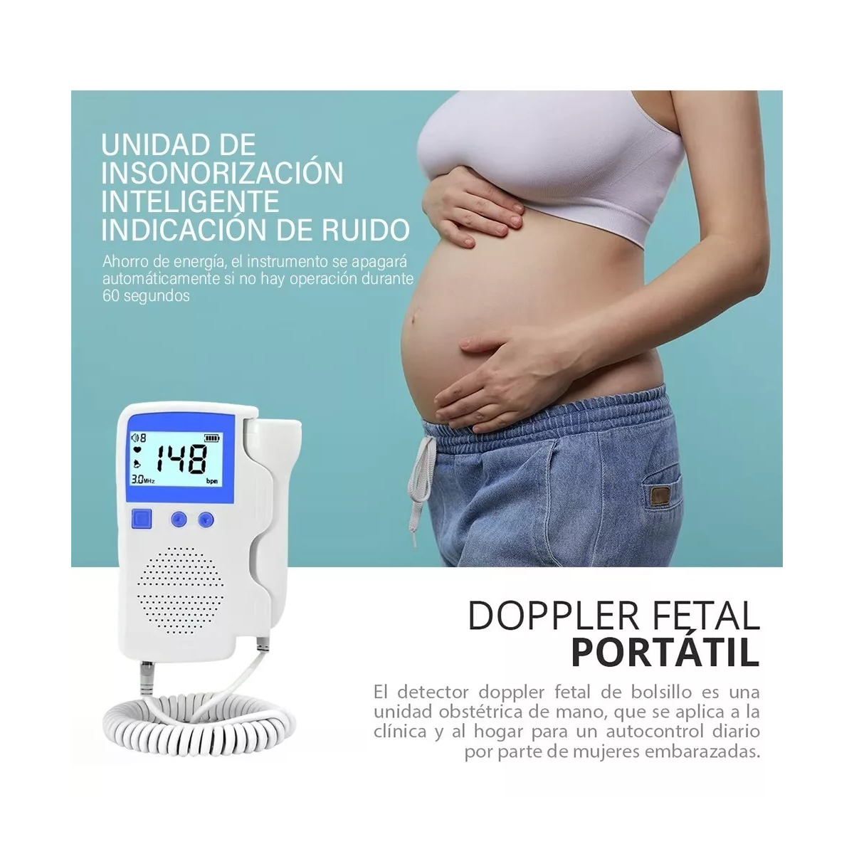 Baby Detector De Frecuencia Cardíaca Portátil Fetal Doppler Azul
