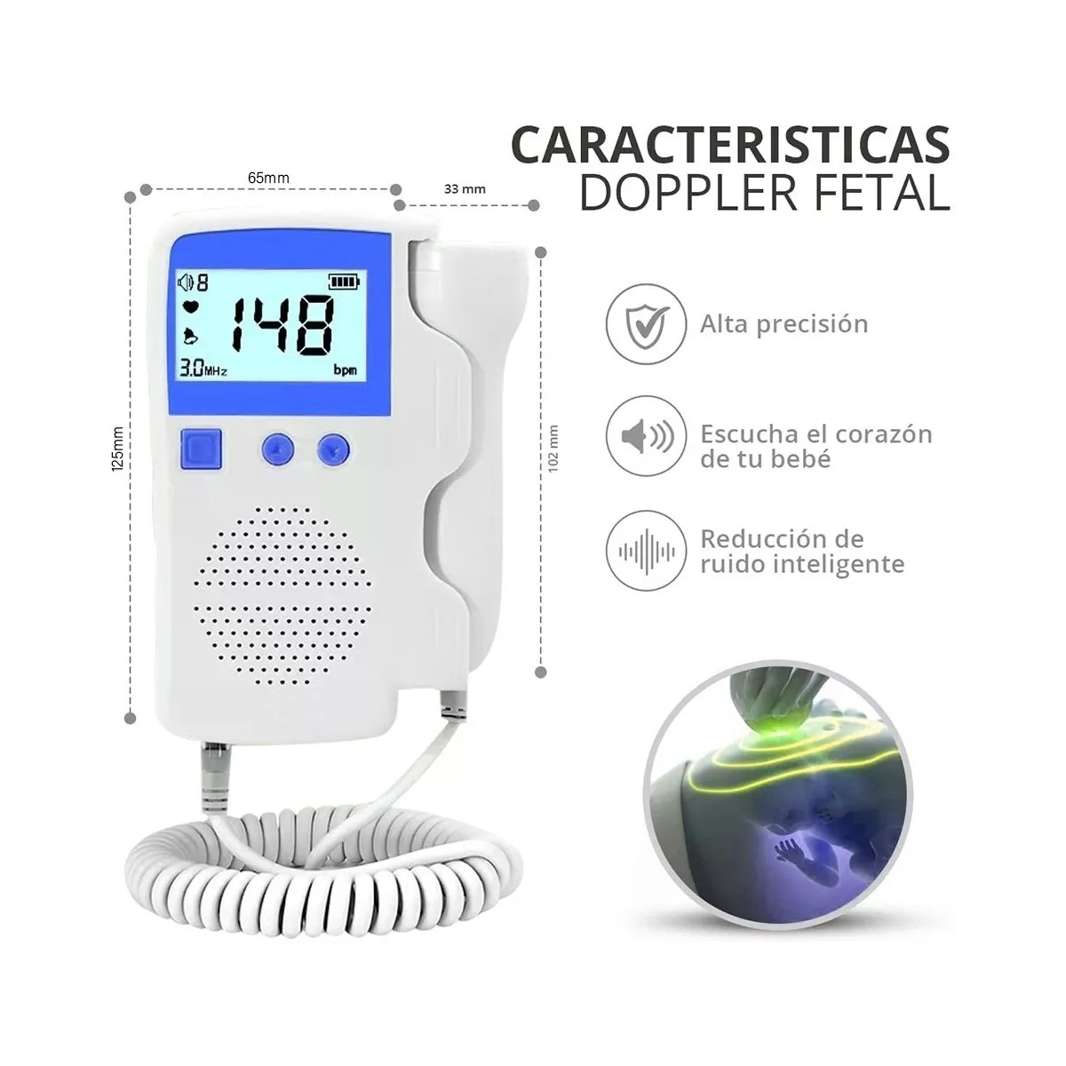 Baby Detector De Frecuencia Cardíaca Portátil Fetal Doppler Azul
