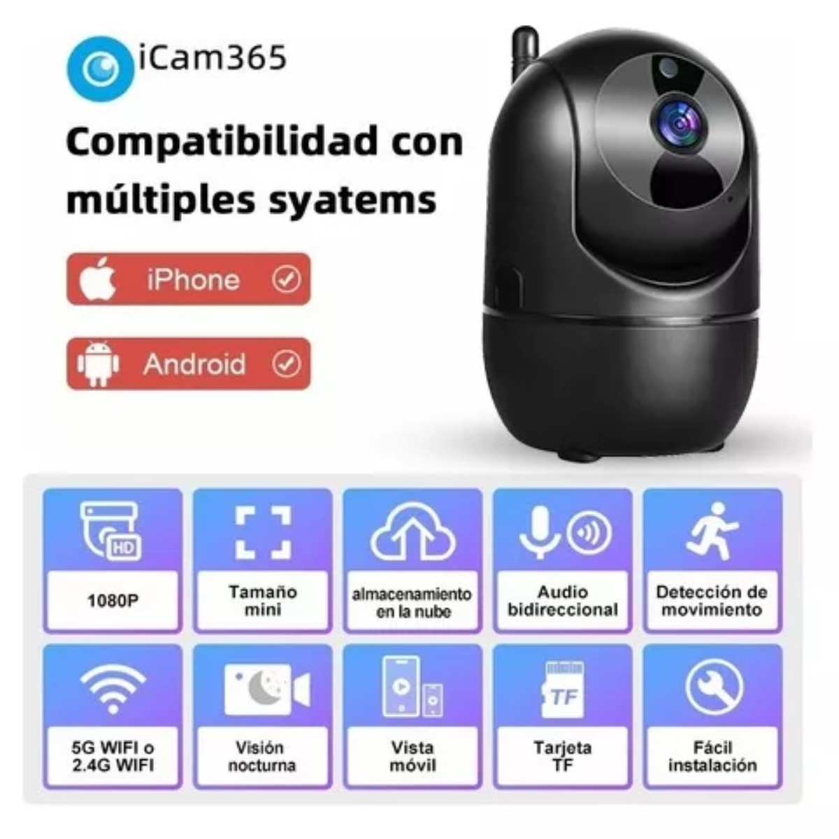 Cámaras Seguridad 5g Wifi Ip Alarma Vigilancia 1080p Negro
