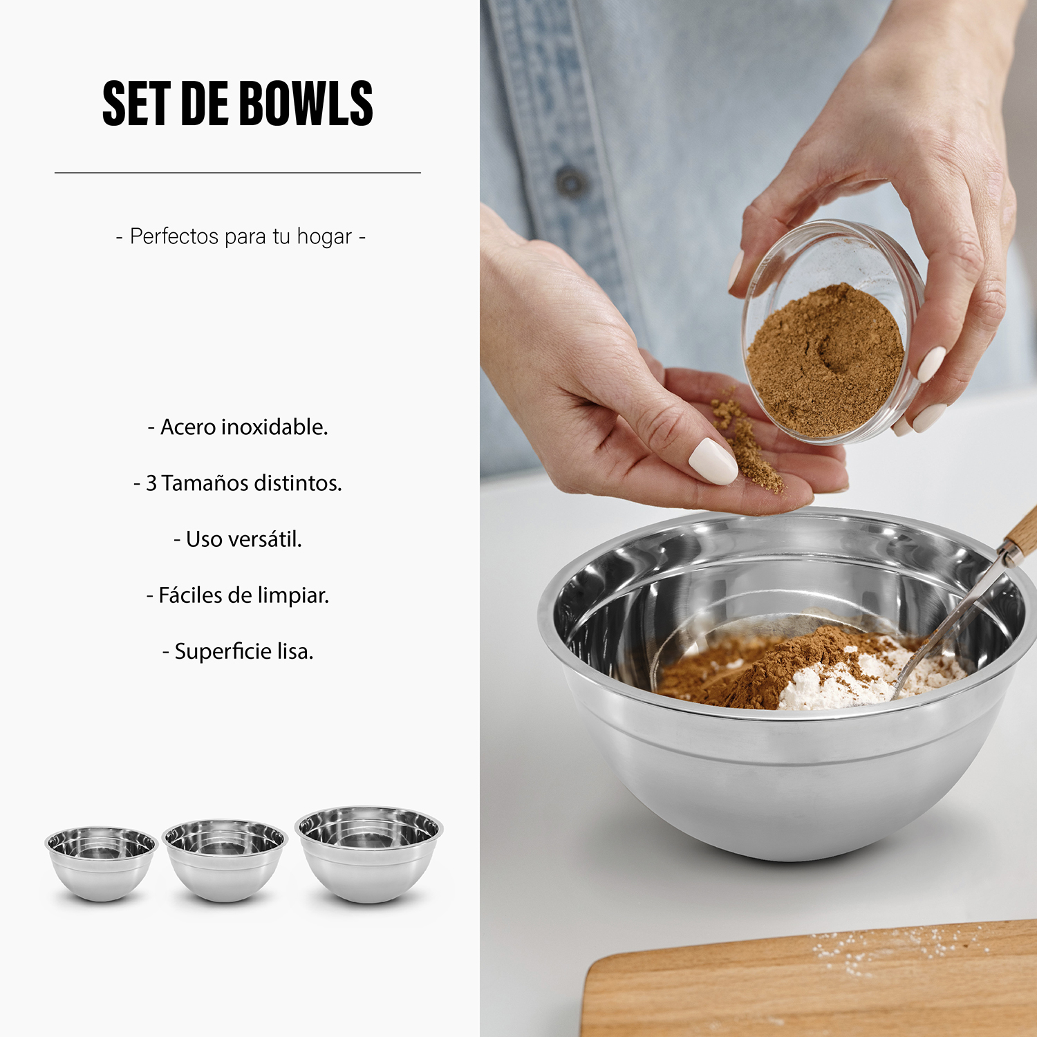 Set de 3 Bowls de Acero inoxidable para cocinar