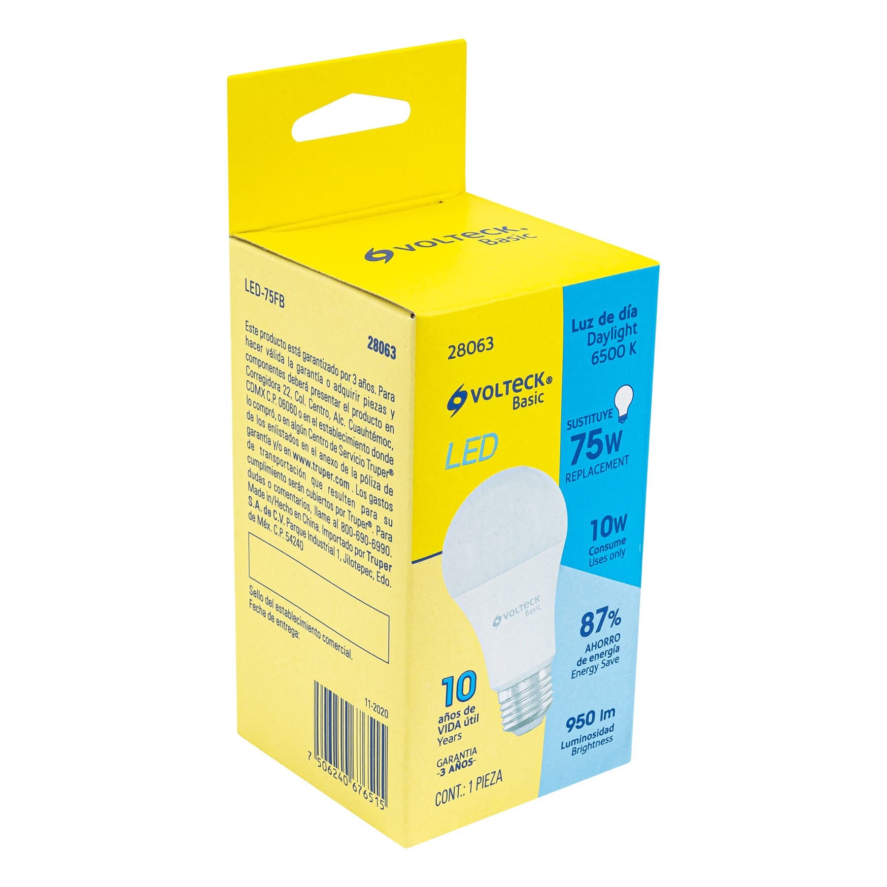 LÁMPARA DE LED TIPO BULBO A19 10 W, LUZ DE DÍA, CAJA, VOLTECK BASIC 28063