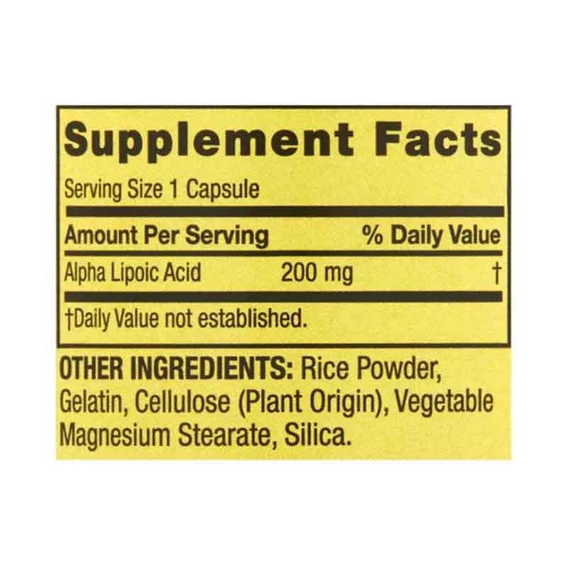 Acido Alfa Lipoico 200mg Spring Valley 100 capsulas Antioxidante