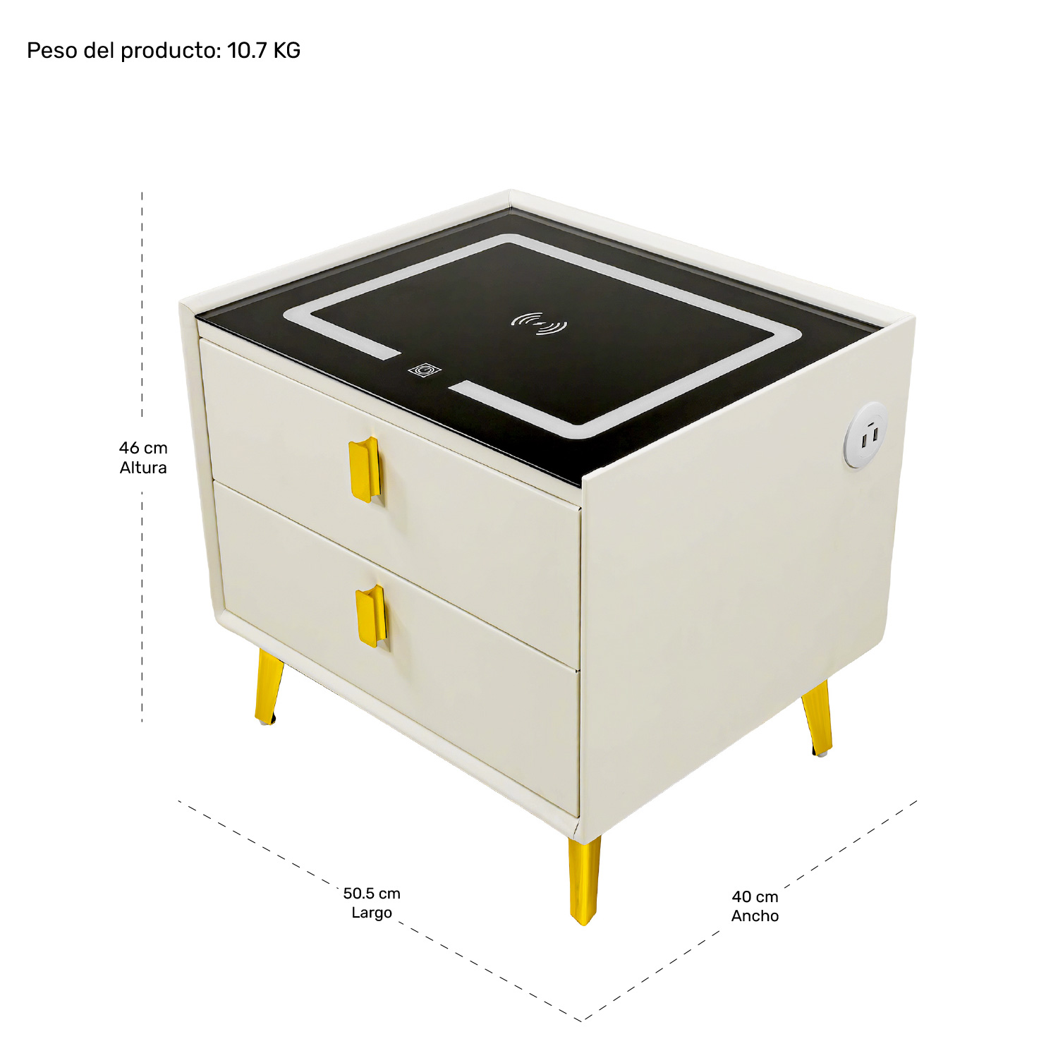 Buro Mesa Inteligente Noche Cargador Inalambrico Luz Led Usb Blanco