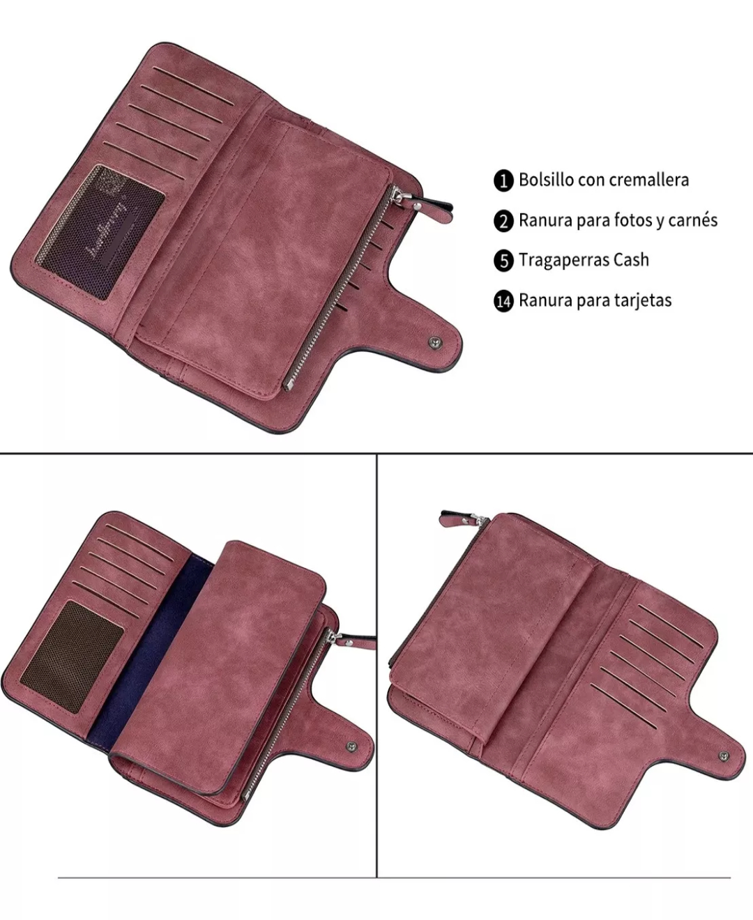 Cuero Carteras Para Mujer Monedero Largo Tarjetas Bolsillo