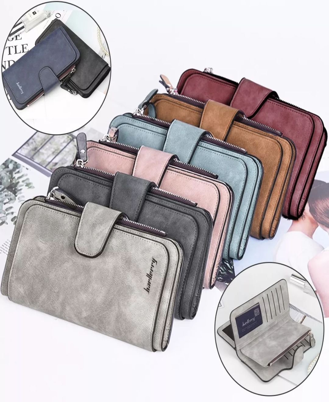 Cuero Carteras Para Mujer Monedero Largo Tarjetas Bolsillo