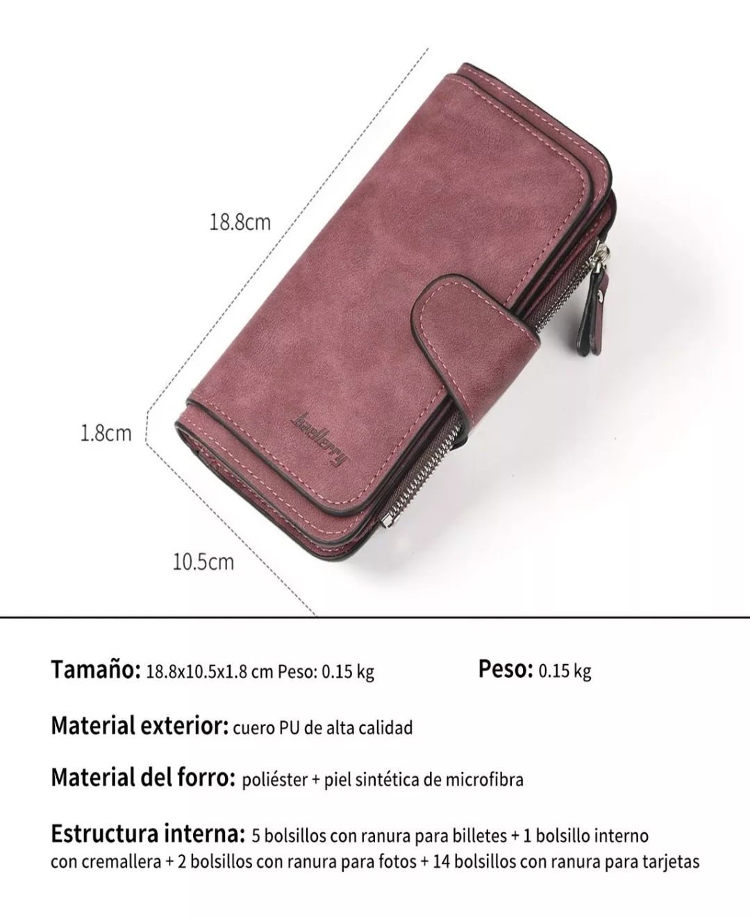 Cuero Carteras Para Mujer Monedero Largo Tarjetas Bolsillo