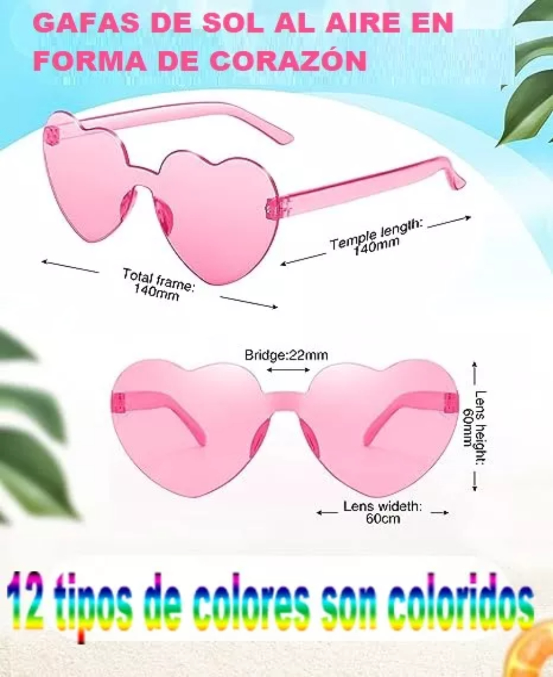 12pcs Lentes De Sol Corazón Accesorios Para Mujer Dama Gafas