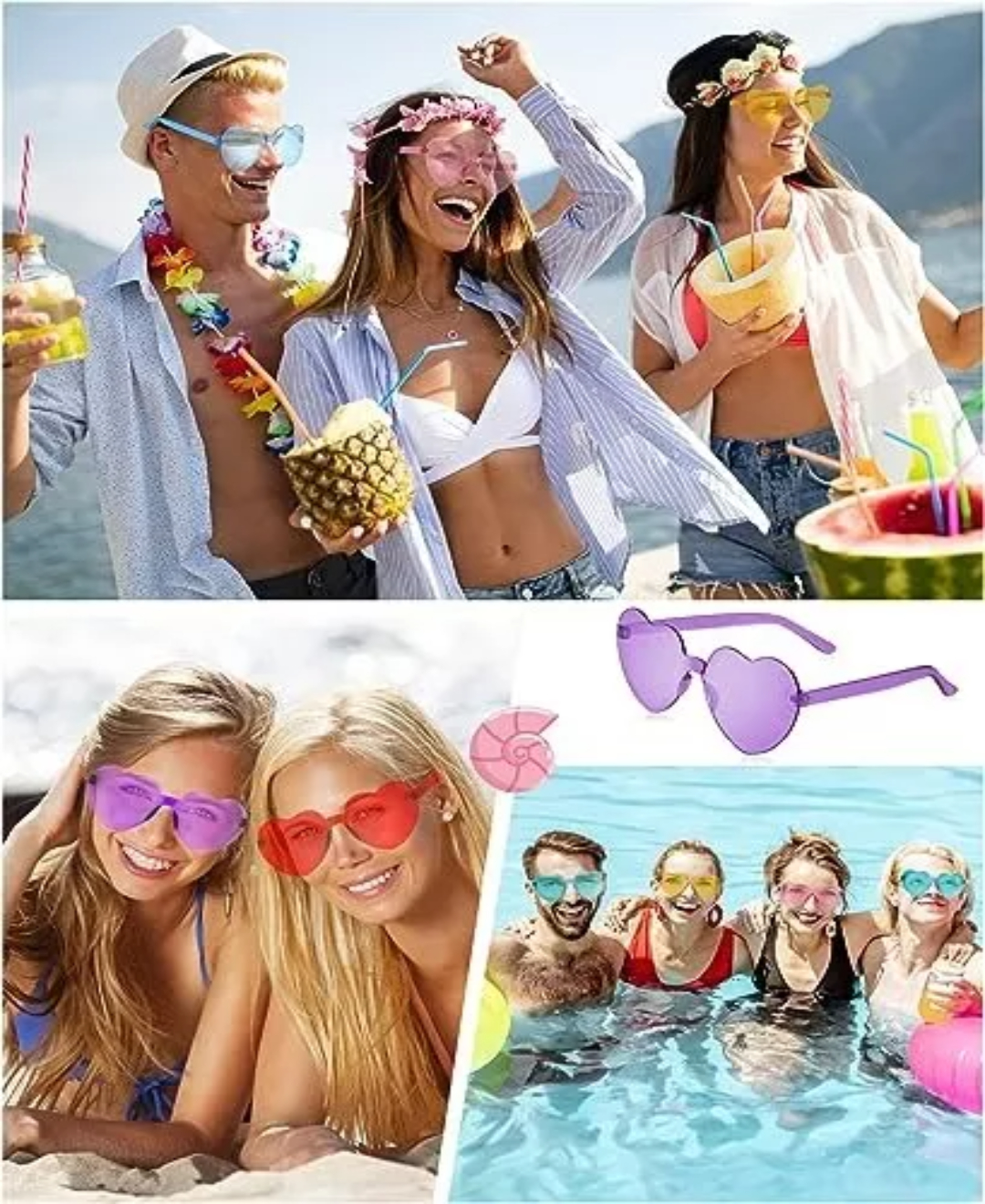 12pcs Lentes De Sol Corazón Accesorios Para Mujer Dama Gafas