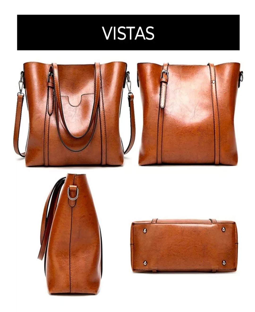 Bolsa De Mano Hombro Mujer Piel Bolso Interior Resistente Color Café