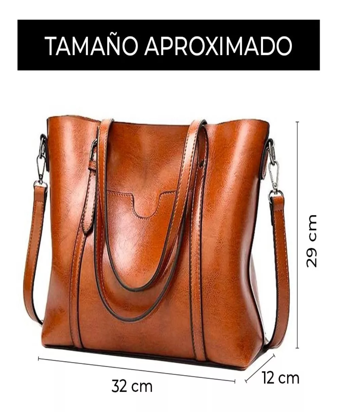 Bolsa De Mano Hombro Mujer Piel Bolso Interior Resistente Color Café
