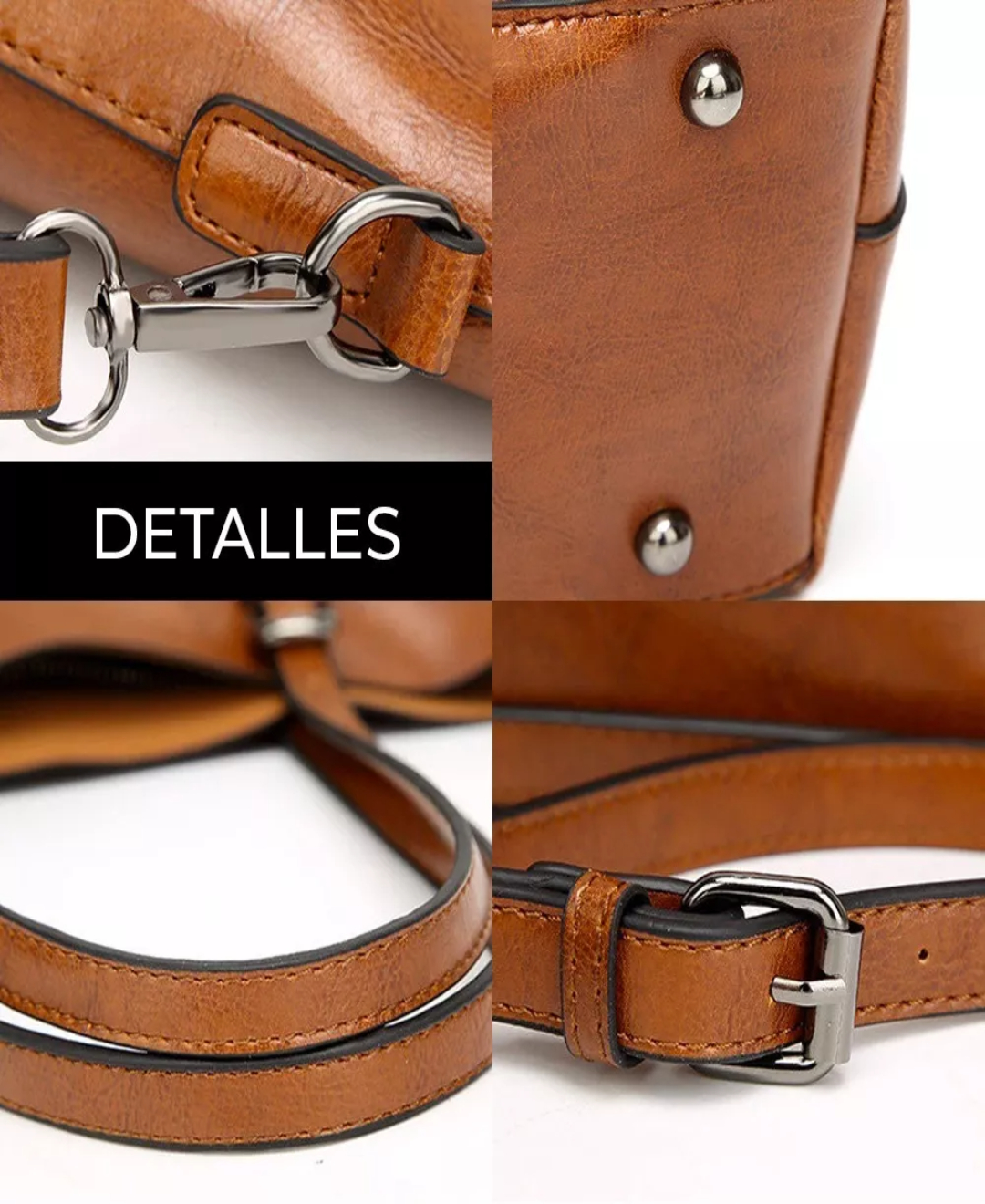 Bolsa De Mano Hombro Mujer Piel Bolso Interior Resistente Color Café