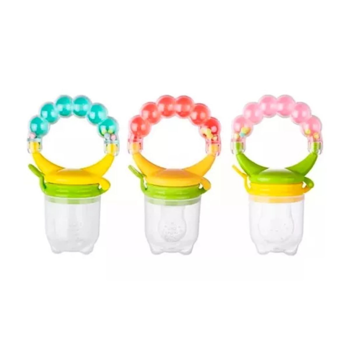 Set 3 Piezas Chupón Bebe Sonaja Para Fruta Anti Ahogo Multicolor