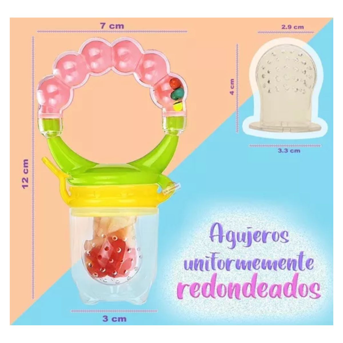Set 3 Piezas Chupón Bebe Sonaja Para Fruta Anti Ahogo Multicolor