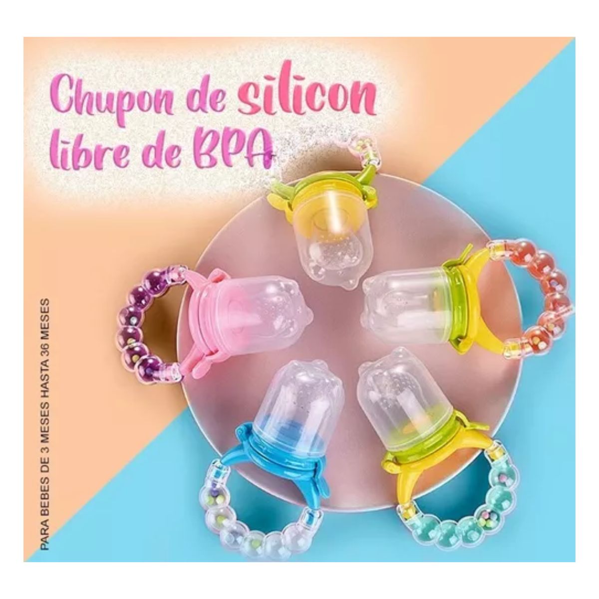 Set 3 Piezas Chupón Bebe Sonaja Para Fruta Anti Ahogo Multicolor