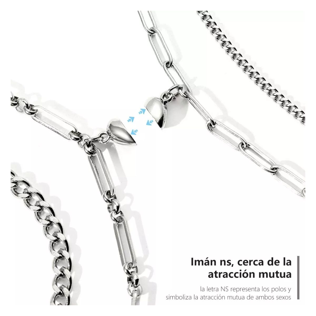 Pulseras Pareja Acero De Titanio Imanes Plata 