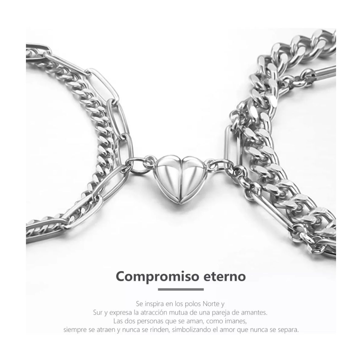 Pulseras Pareja Acero De Titanio Imanes Plata 
