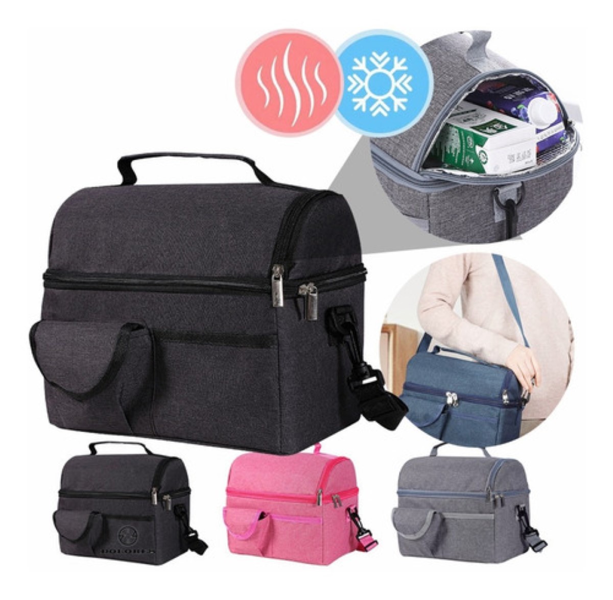 Loncheras Térmicas Bolsa Frio Gran Capacidad Hombre Mujer Negro