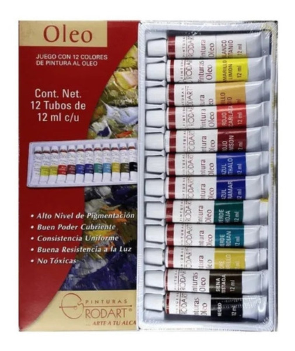 Kit Estuche Pintura Óleo Rodart Arte Tubo 12 Colores 12 Ml