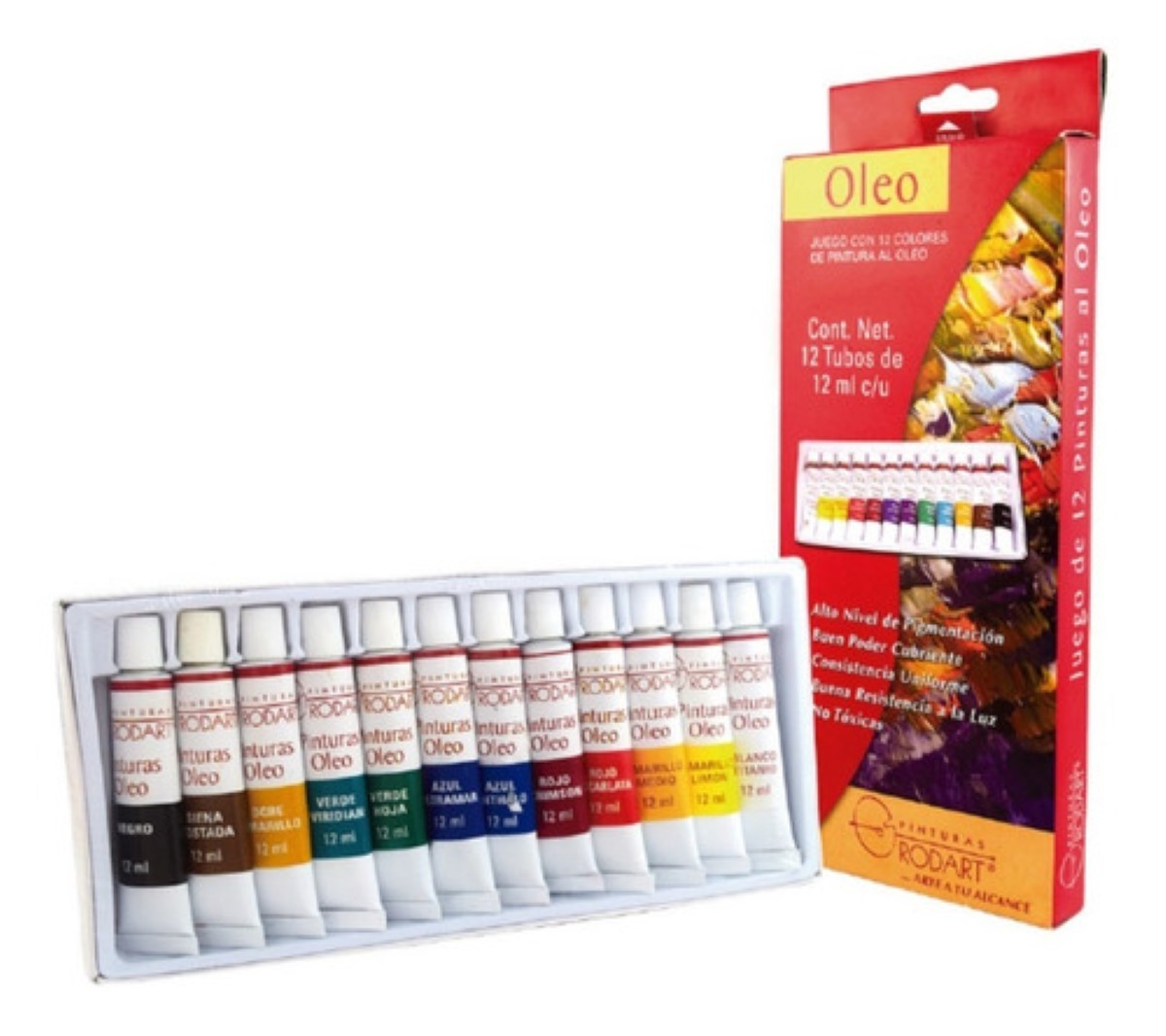 Kit Estuche Pintura Óleo Rodart Arte Tubo 12 Colores 12 Ml