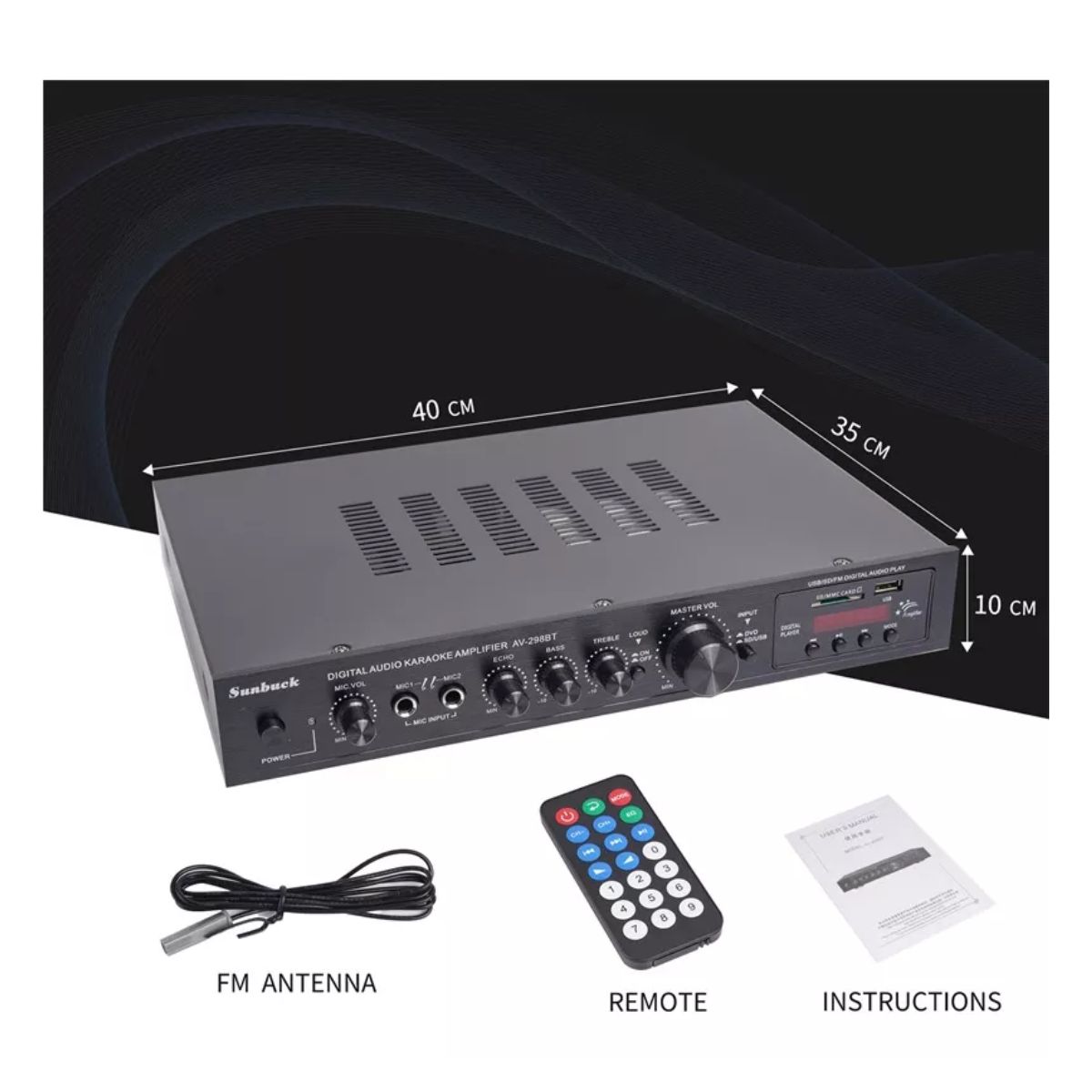 Amplificador Audio Bluetooth 5 Canales 2000w Para Uso Domésto Negro