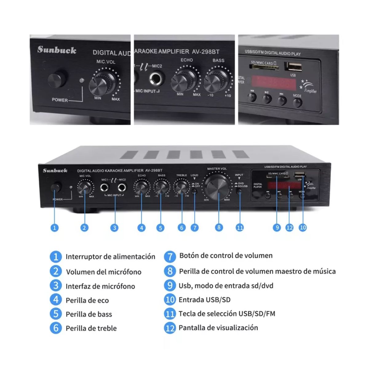 Amplificador Audio Bluetooth 5 Canales 2000w Para Uso Domésto Negro