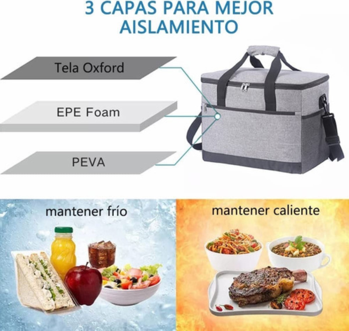 Mochila Hieleras Enfriador Bolsa Impermeable Portátil 30 L Color Gris