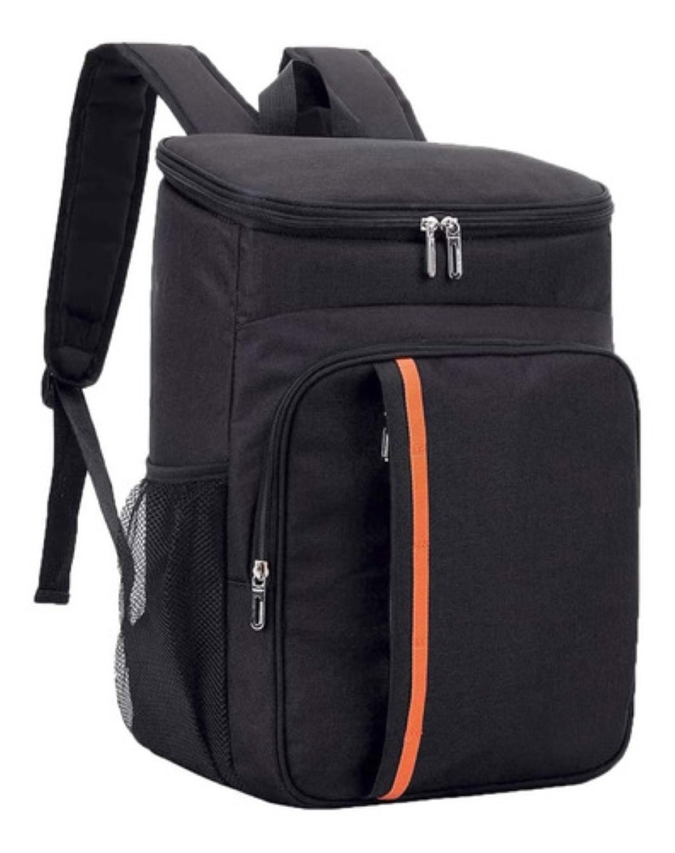 Mochila Hieleras Enfriador Bolsa Impermeable Portátil 20 L Color Negro con Raya Naranja
