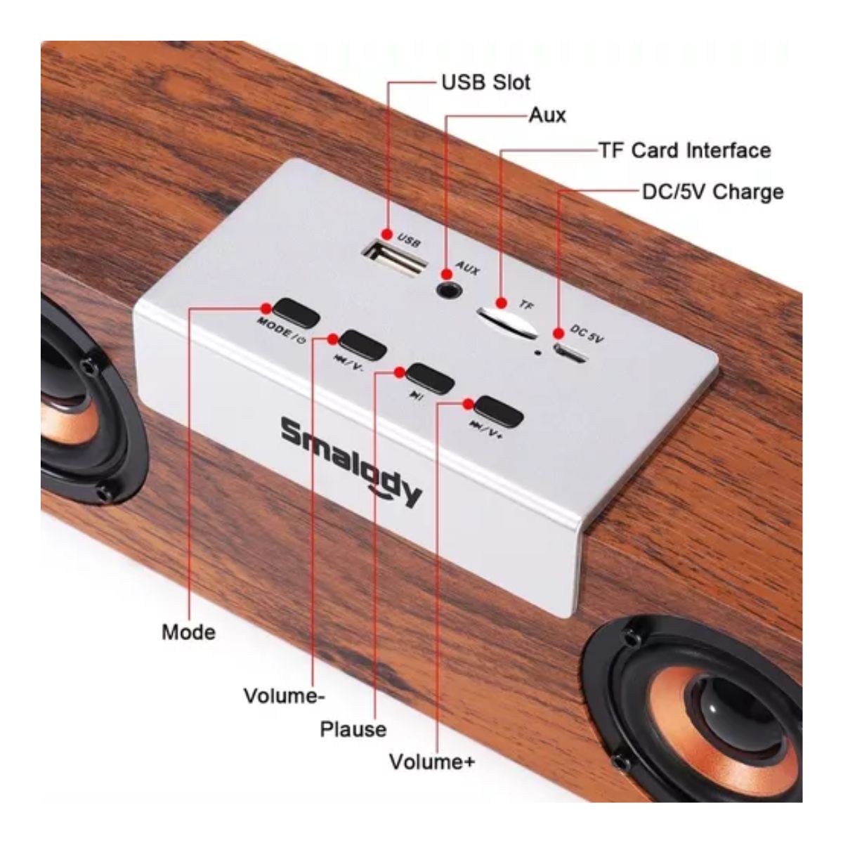 Barra De Sonido Bocina Bluetooth Recargable Madera 20w Marron