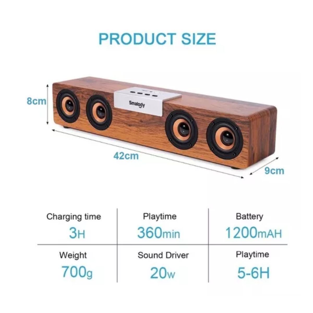 Barra De Sonido Bocina Bluetooth Recargable Madera 20w Marron