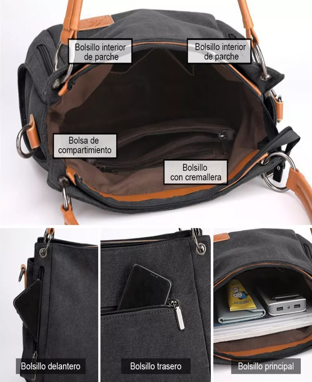 Bolso Multifuncional De Lona De Gran Capacidad Para Mujer