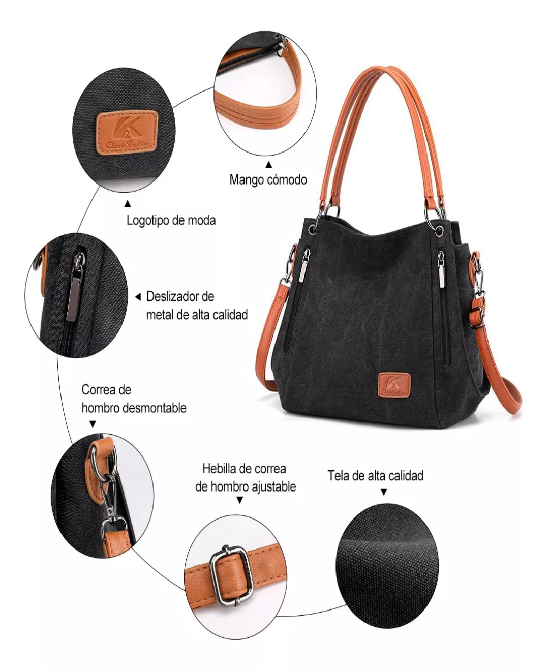 Bolso Multifuncional De Lona De Gran Capacidad Para Mujer