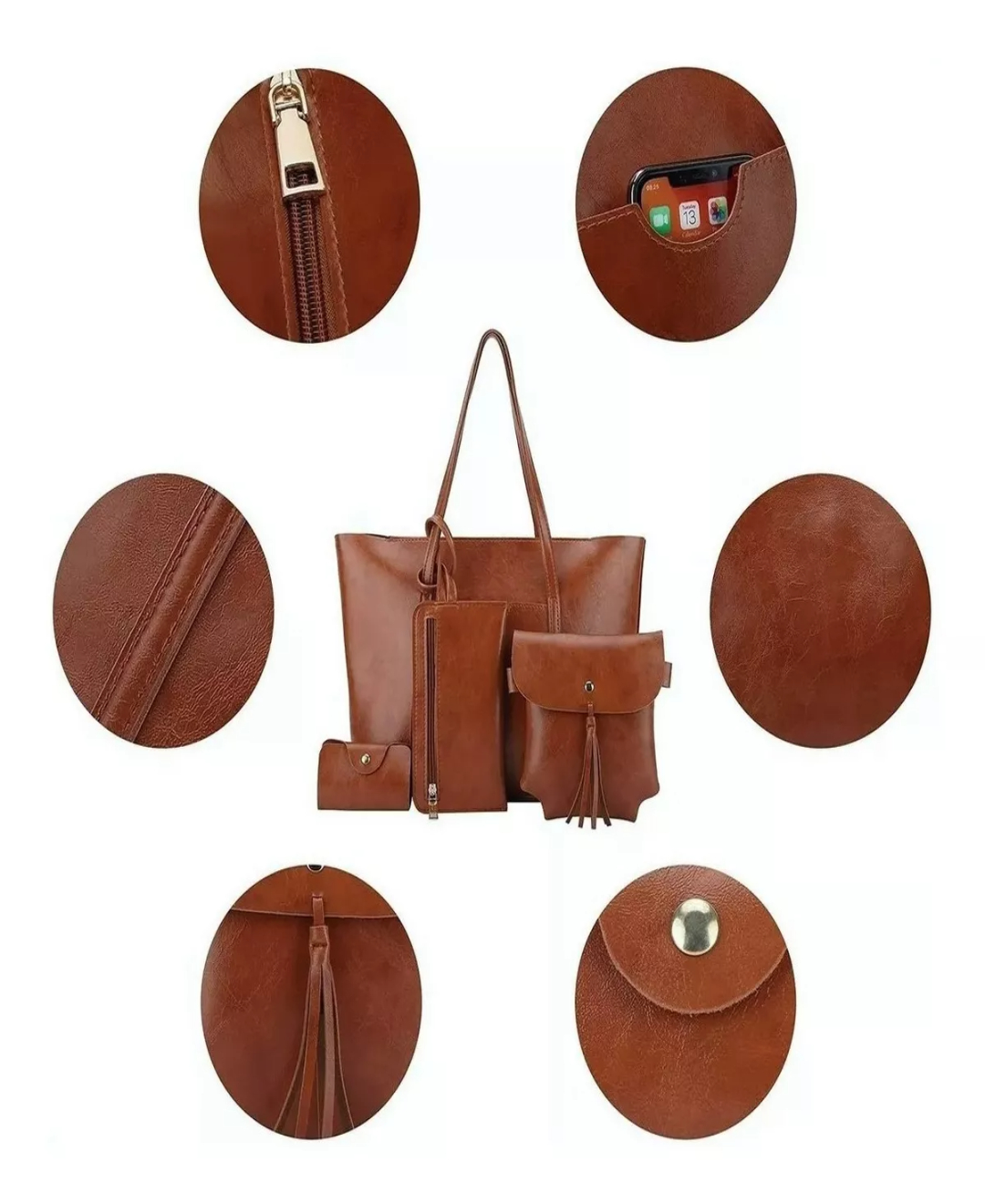 Set 4 Bolsas Mujer Moda Cartera Crossbody Tote Borla Logo