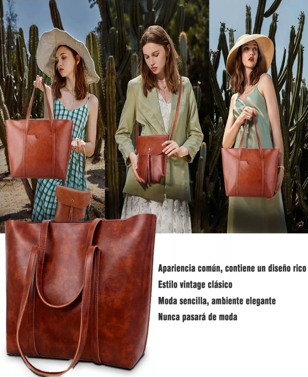 Set 4 Bolsas Mujer Moda Cartera Crossbody Tote Borla Logo