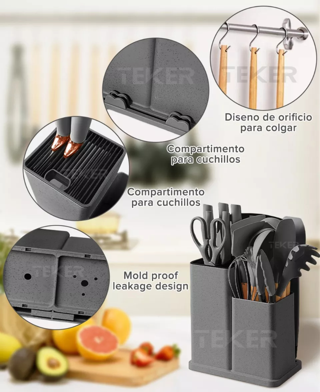 Juego de utensilios de cocina de acero inoxidable con barra para colgar, 13  unidades : : Hogar y cocina